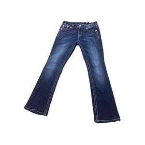 Miss Me Dark Blue Embellished Flap Pocket Boot Cut Jeans Women's Size 27x30